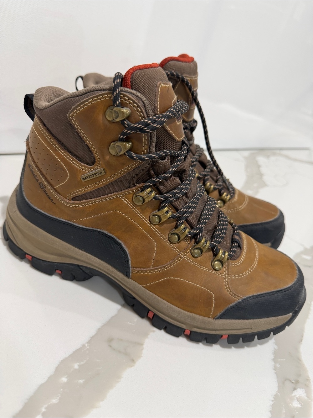 Eddie Bauer Brown and Black Men's Hiking Boots with Red Trim